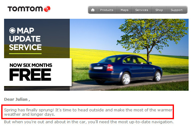 TomTom email example